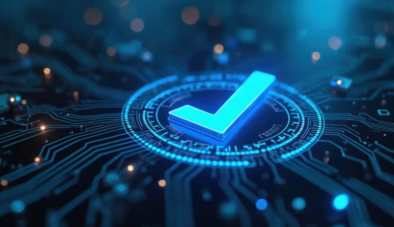 glowing checkmark on circuit board